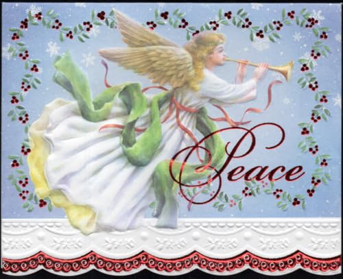 Image of Poster Foundry Christmas Holiday Angel Boxed Note Cards by Carol Wilson. 10 embossed 4x5 Die-Cut Notecards and Matching Envelopes in Decorative Gift Box with Magnetic Flap. NCPX2601