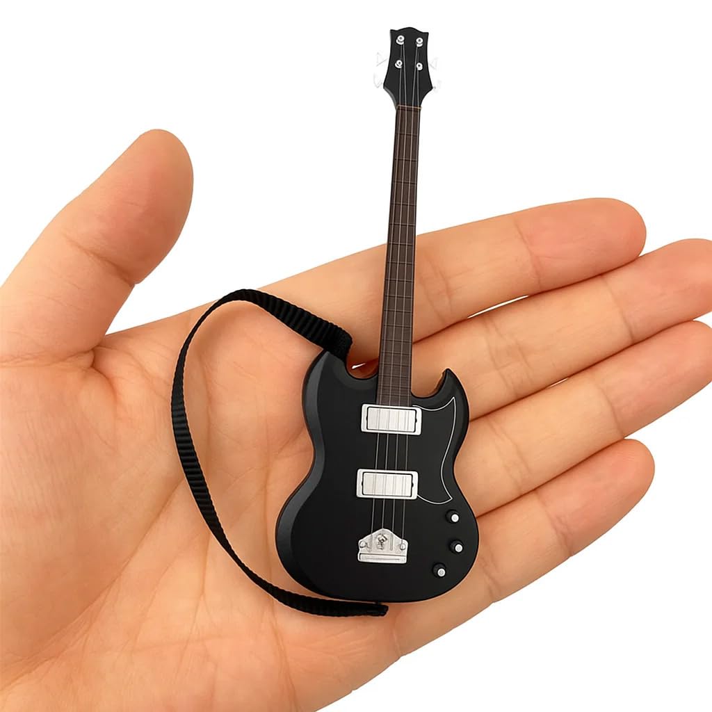 Miniature Guitar Model with Detachable Strap - Decorative Plastic Model - 4 Color Options (Black)