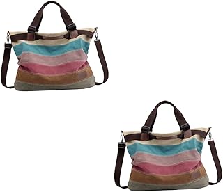 2 Peças Bolsa Feminina Sacola Feminina Bolsa De Mão Para Mulheres Bolsa De Lona Bolsa De Lona Listrada De Tecido Bolsa Crossbody Bolsa De Ombro De Lona Para Mulheres Bolsa De Lona
