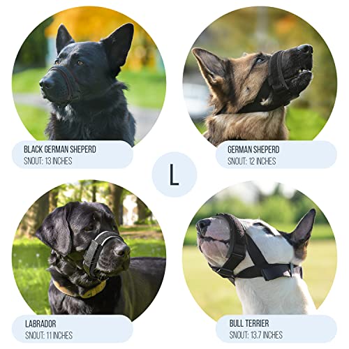 Image of Gentle Muzzle Guard for Dogs - Prevents Biting and Unwanted Chewing Safely Secure Comfort Fit - Soft Neoprene Padding - No More Chafing - Training Guide Helps Build Bonds with Pet (L, Grey)