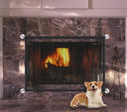 Fireplace Cover Screen Fireplace Baby Proofing 45'X34' Safety Mesh Cover Fire Place Guard Gate for...