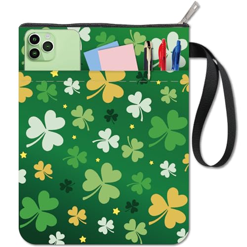 CRASPIRE Fundas de Libros con Diseño de Trébol Funda Protectora para Libros de Plantas Funda Verde para Libros de Bolsillo Funda de Tela Lavable con Cremallera Y Bolsillo Adicional para Amantes de los