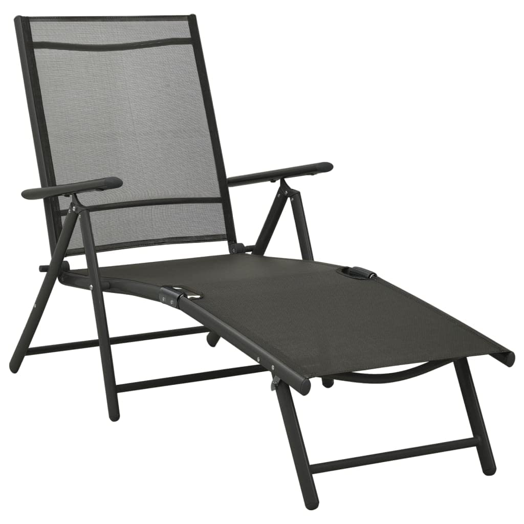 9-częściowy zestaw mebli ogrodowych, czarny, antracyt, aluminium, z 6 krzesłami, 1 leżak do opalania, 2 podnóżki, składane, do ogrodu, na balkon, do wypoczynku na świeżym powietrzu