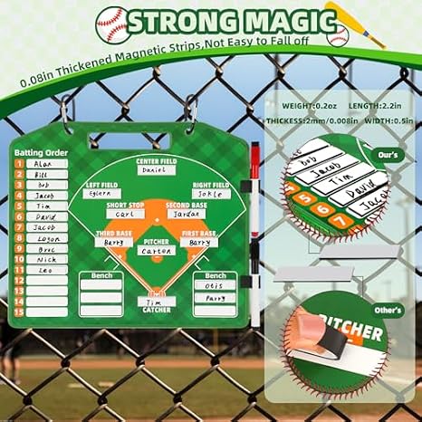 Magnetic Baseball Lineup Board,Baseball Lineup Magnets Baseball Lineup Cards Baseball Lineup Board for Dugout Baseball Accessories 80 Sheets Lineup Cards Baseball Coaching Accessories(Green)