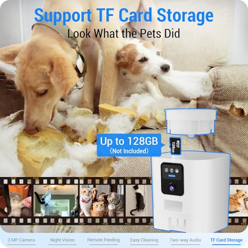 Frienhund Comedero automático para gatos con cámara inteligente: vista en vivo HD de 1080P con visión nocturna, alimentador automático 5G para perros con audio bidireccional, desmontable para una