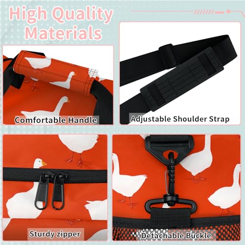 Duck White Red Travel Duffel Bag Weekender Overnight Bags for Women Men Foldable Waterproof Tote Bag with Trolley Sleeve3