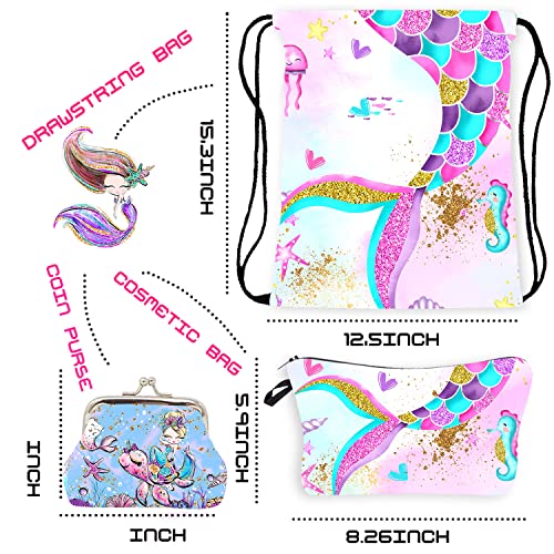 Rlgpbon Mermaid Gifts For Girls Drawstring Backpack,Makeup Bag,Mermaid Jewerly Necklace Bracelet，Hair Ties #TOP1