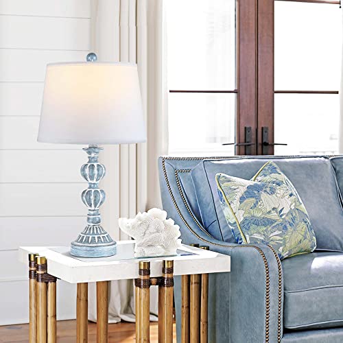 Touch Control Table Lamp Set Of 2, 3-Way Dimmable Bedside Lamps With 2 Usb Charging Ports, Coastal Farmhouse Nightstand Lamp For Living Room, Bedroom - Blue Washed White (2700K Led Bulbs Included) #TOP4
