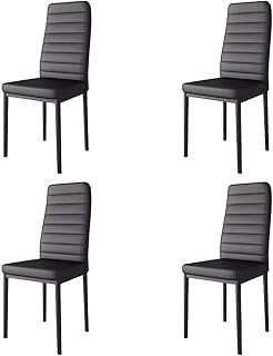 3327 Sillas de comedor de diseño retro modernas hechas de nogal macizo y patas de metal para la cocina, sala de estar, comedor, cafetería, etc. (negro, 4)