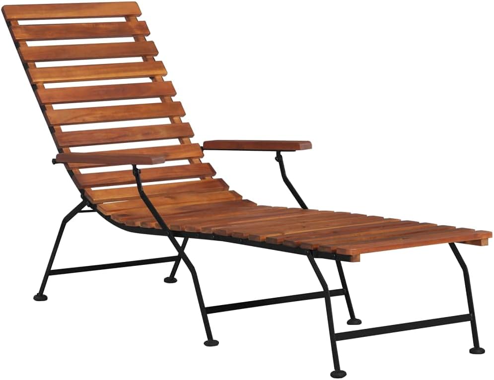 Patio Deck Chair,Outdoor Chaise Lounge,Patio Lounge Chair,Beach Sunbathing Chair,Camping Chair,Portable Loungers, with Armrests and a Footrest,for Patios,Pools,Lawns,Camping,Solid Wood Acacia