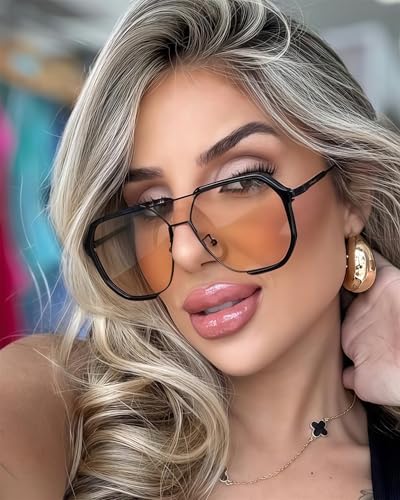 Rmerom Retro Oversized Square Aviator Sunglasses for Women Men, 2025 Fashion Vintage Trendy Large Aviator Sun glasses UV4002