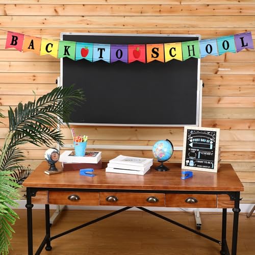 Image of Mooliwe Classroom Decor DIY Banner, Welcome Back to School Party Supply Custom Hanging Bunting Garland Kit with Letters for First Day of School Ambience Celebration Decoration(Colorful,Brush)