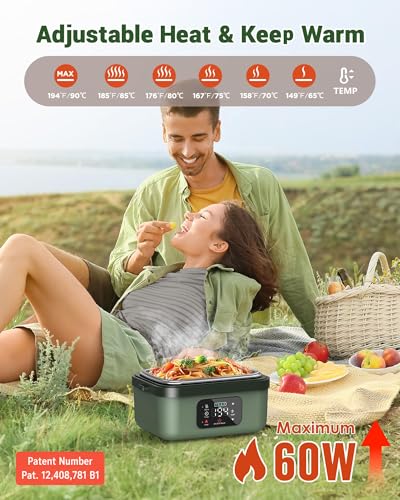 ODSD Cordless Electric Lunch Box for Adults, 16000mAh Rechargeable Self-Heating Lunch Box Food Warmer with Timer & Adjustable Heating, 34oz/1L Container with Insulated Bag for Office Car Outdoor - Image 3