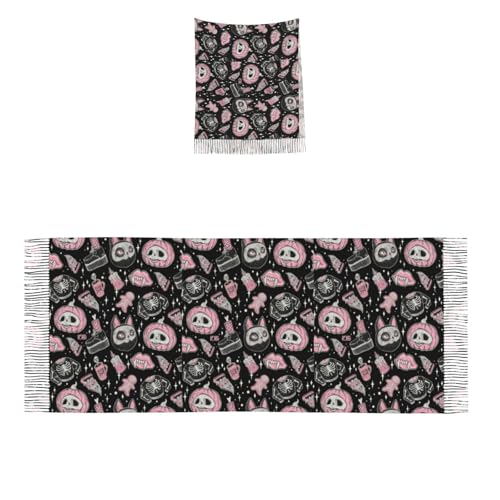 Écharpes et écharpes à franges motif citrouille finitions soignées imprimé noir
