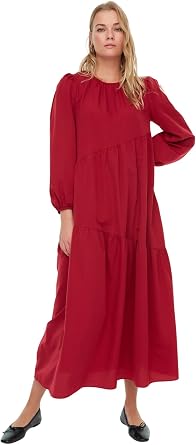 Trendyol Women's Crew Neck Standard Burgundy Dress