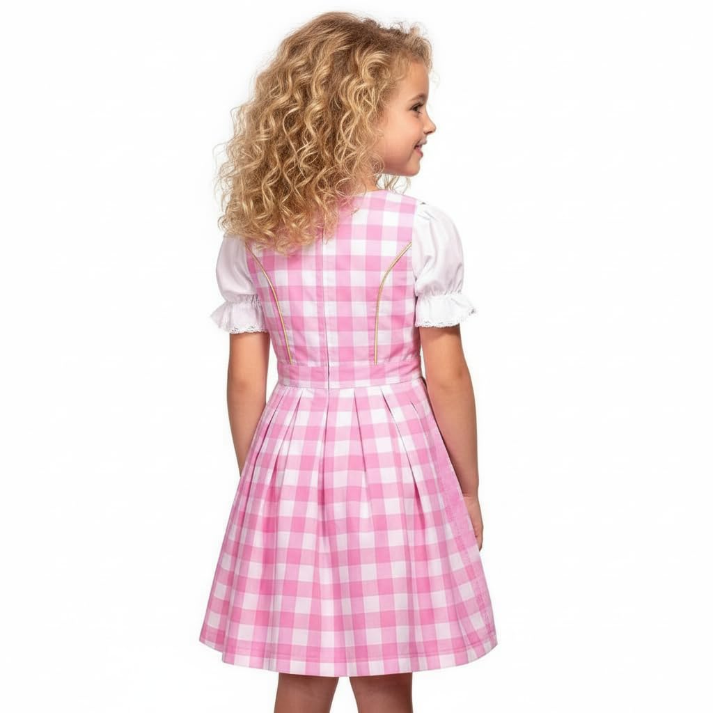 German Dress for Girls Bavarian Dirndl Oktoberfest Children Dress Carnival Halloween Size 2T,4T,6,8,10,12,14, Pink, 6