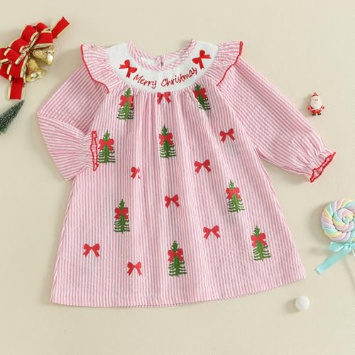 Toddler Little Baby Girl Christmas Dress Ruffle Long Sleeve Smocked Dresses Merry Christmas Outfit for Kids2