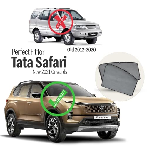 Image of Autofact Car Sunshades for Tata Safari (2021 to 2025), UV Protection, Useful Car Accessories, Custom fit Sun Shades for Side Windows, Set of 6
