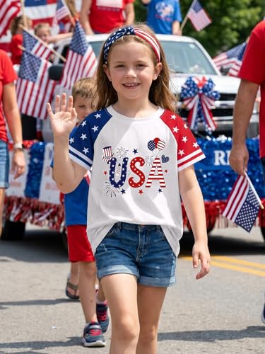 Image of YHHR Boys Girls USA Shirt 250 Anniversary Shirt for Girl 4th of July Shirts Toddler American Flag Patriotic Tee 5-12 Years