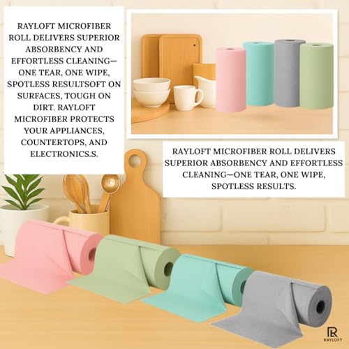 Image of 4 Pack - Microfiber Cleaning Cloth Roll - 80 Reusable Washable Pre-Cut Towels | Tear-Away Kitchen Cleaning Cloth for Counters, Glass, Utensils, Appliances, & Home Surfaces - 25x25 cm