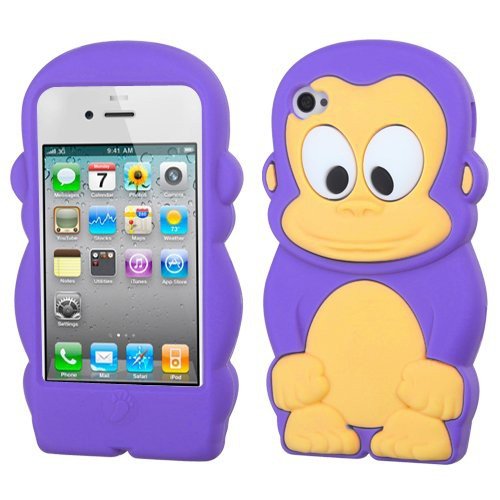 SKS Distribution® púrpura Silicona Mono Monkey Funda/Carcasa/Cover para Apple iPhone 4 / 4S
