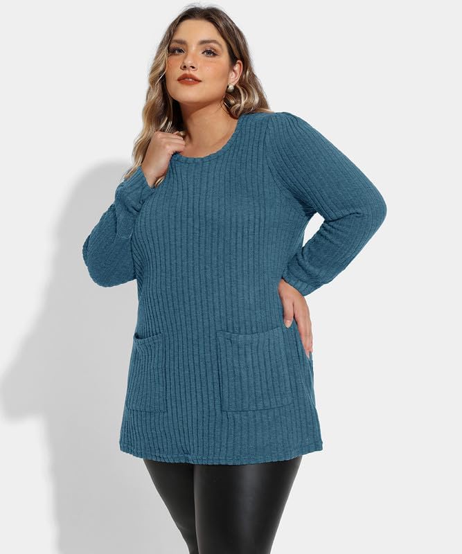 TIYOMI Womens Plus Size Long Sleeve Tops Crewneck Casual Fall Shirts Oversized Long Sweaters Loose Tunic Tops Pockets XL-5XL - Image 4