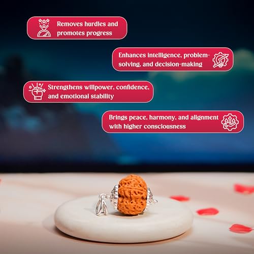 Image of GemsMantra 8 Mukhi Rudraksha Pendant in 92.5 Sterling Silver | Original Nepali Rudraksha Bead | Lab Certified | Medium Size | Spiritual Pendant for Men & Women | Ganesha Symbol of Wisdom & Success