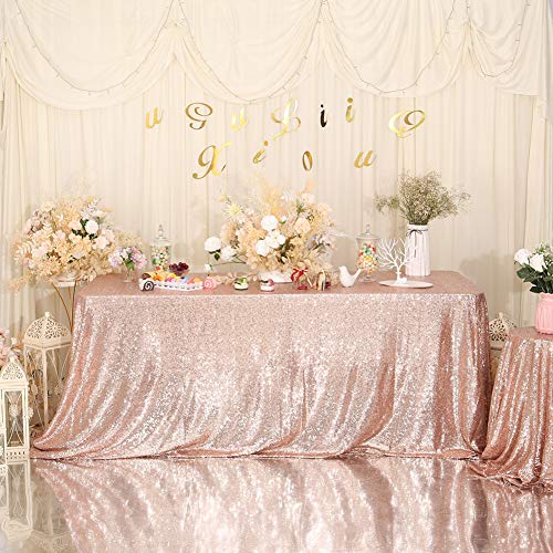 Poise3Ehome 50×72'' Rectangle Sequin Tablecloth Party Cake Dessert Table Exhibition Events, Rose Gold #TOP7