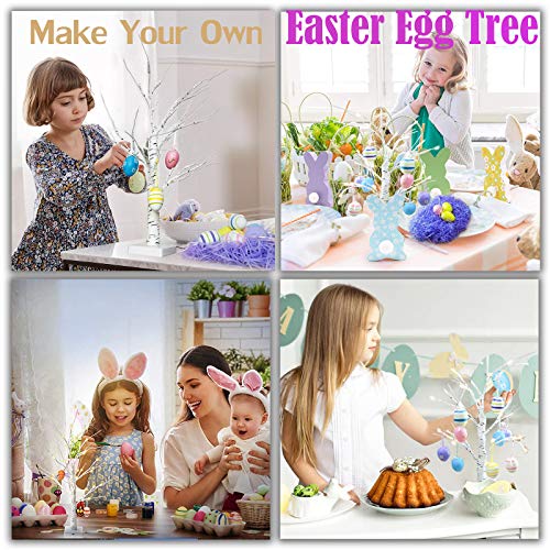 Easter Decorations, DIY Artificial Tree Lamp 24 inch Easter Tree White Birch Tree with Set of 12 Hanging Easter Egg Ornaments for Easter Home Decoration Wedding Holiday Party Birthday Indoor Use - Thumbnail 4