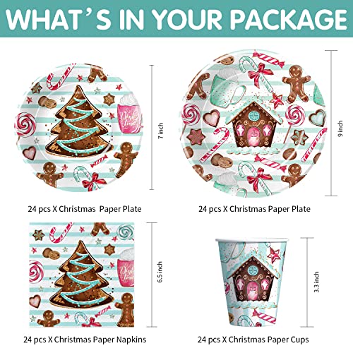 Apowbls Christmas Paper Plates And Napkins, Christmas Party Supplies Decorations Tableware, Plate, Cup, Napkin, Tablecloth, Cutlery, Straw, Gingerbread Cookie Theme Xmas Christmas Dinnerware, Serve 24 #TOP1