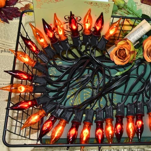 27.78 FT Halloween Ligths, C7 Clear Orange and Purple Flickering ...