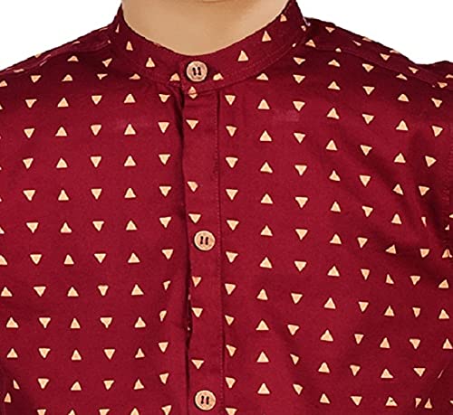 Image of Made In The Shade 100% Cotton Kid's Full Sleeve Mandarian Chinese Collar Printed Casual Shirt