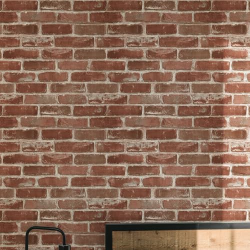 Red Brick Wallpaper,44.5 x 500 cm Brick Effect Wallpaper Self Adhesive Bricks Wall paper Stone Wall paper Peel and Stick Self Adhesive Furniture Wrap for Living Room,Bathroom,Kitchen,Drawer,Cabinets