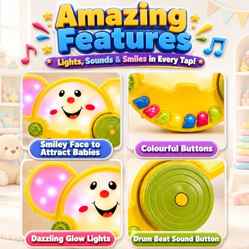 Image of GRAPHENE 2 in 1 Musical Drum Piano Educational Toy for Kids (1-3Year Old) Baby Toddlers Keyboard Flashing Lights Musical Drum Sound Songs Multicolor Instrument Fun Learning Toy Boys Girls