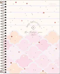 Tilibra - Caderno Espiral Capa Dura Colegial 1 Matéria Soho 80 Folhas - Fundo Listrado Nuvens Rosas