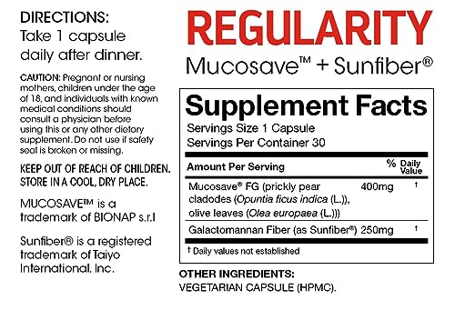 Silver Fern Regularity Digestive Supplement Capsules Brand - 1 Bottle = 30 Capsules = 30 Day Supply - Mucosave FG (Prickly Pear Polysaccharides & Olive Leaf Polyphenols) & SunFiber - Image 3