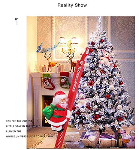 A/A Electric Climbing Santa, Christmas Creative Decoration with Music and LED Light, Climbing Ladder Santa Plush Doll Xmas Toy Hanging Ornament Tree Holiday Party Home Door Wall Decoration