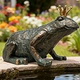 Lune cle Frog Garden Statue,11.5' L×8' H Animal Figurines Garden Decor, Weather-Resistant Outdoor & Indoor Sculptures & Statues for Home,Patio,Yard and Entryway-Crouching Frog Prince
