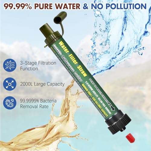 Miniatura 2 de Teuen Filtro De Agua 2000l Personal Sistema De Filtración De Agua 0.01 Micron Mini Purificador De Agua Portátil Para Excursionismo Campamento Acampada Supervivencia Y Emergencias Verde 1pack