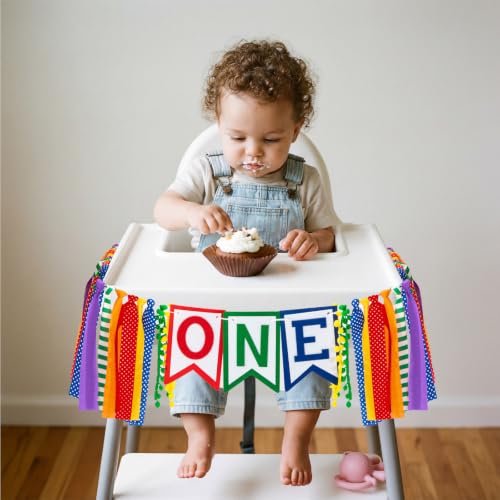 VitalCozy Street Theme One High Chair Banner First Birthday Decorations, Rainbow Highchair Banner Garland Circus Carnival With Ribbon Fabric for Farm Decor Photo Prop Birthday Party Supplies by VitalCozy - Used condition - Image 6