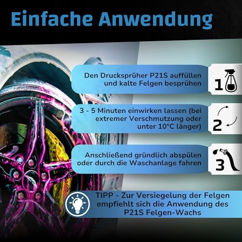 DR. WACK P21S Felgenreiniger Power Gel 5 Liter - Felgen-Spray mit Gel-Formel & Wirkindikator - Schnelle & schonende Reinigung - säurefrei & biologisch abbaubar - Hochwertige Autopflege