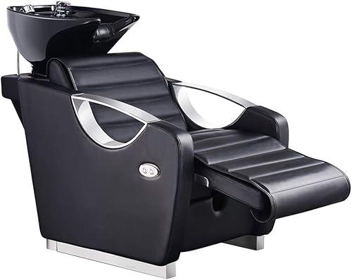 Dir Lavacabezas de champú de salón, estación de champú de peluquería con fregadero inclinable Victoria, negro