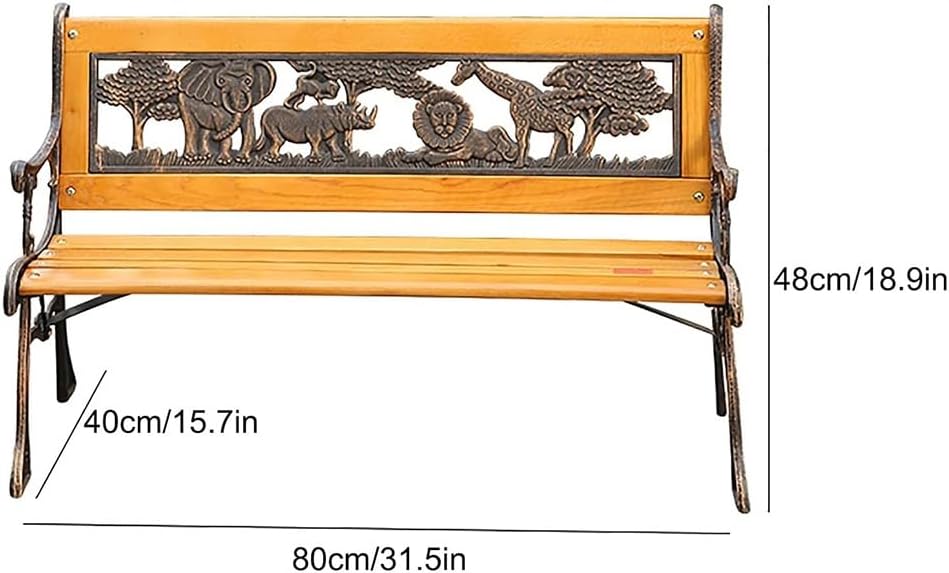 Rygcrud Kids Double Seater Garden Patio Benches with Animal Backrest, Wooden & Cast Iron Mini Sized Park Outdoor Bench, Villa Courtyard Decoration