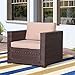 Patiorama Patio Single Sofa, Outdoor Armchair, All-Weather Brown PE Wicker Rattan Sectional Sofa, Additional Chair for Furniture Set, Patio Seating for Balcony Garden Porch Pool (Beige Cushion)