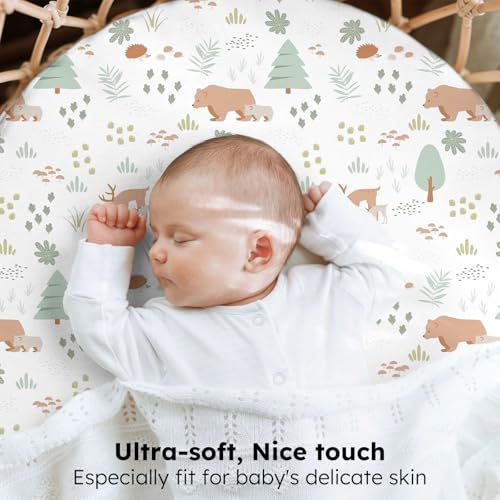 Image of Baby Bassinet Sheets Boy, 3 Pack Fitted Bassinet Mattress Sheets, Compatible with Halo Bassinest Swivel Sleeper&Oval Hourglass Rectangle Mattress,Ultra Soft Green Forest Bear