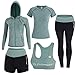 BOTRE 5 Piezas Conjuntos Deportivos para Mujer Chándales Ropa de Correr Yoga Fitness Tenis Suave Transpirable Cómodo (Verde, S)