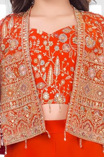 Image of White Button Girls Lemon Yellow Indo Western Set | Floral Print & Sequin Work Haldi Special