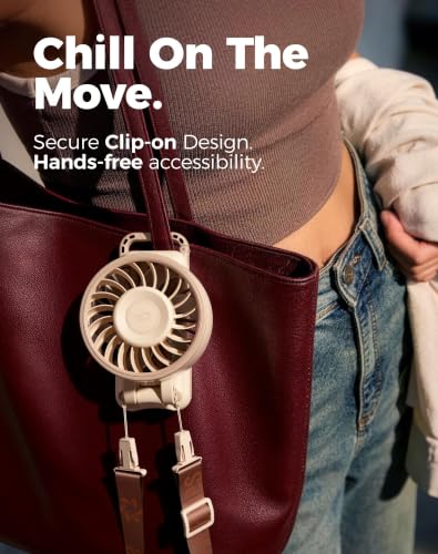 Image of Diveblues Portable Handheld Fan D6036 Cream | 7.4m /s High Speed Turbo, 180 Foldable 4-in-1, Personal Neck Fan with Carabiner Clip, 100 Speed Stepless Control