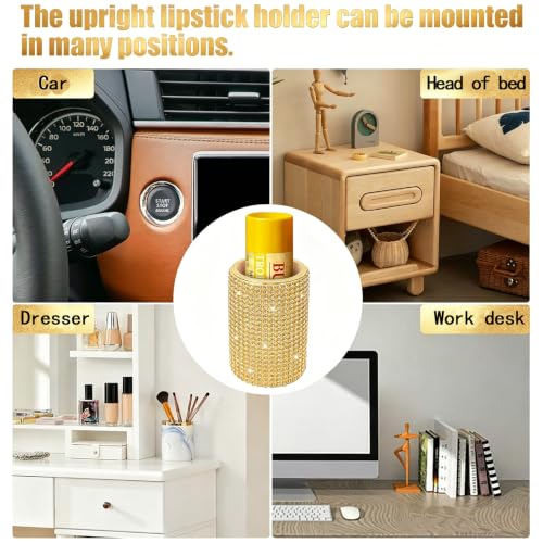 Image of Upright Car Chapstick Holder, Bling Insulating Lip Balm Holder,Rhinestone Car Accessories for Women Interior ,Suitable for Most Vehicles. (Yellow)