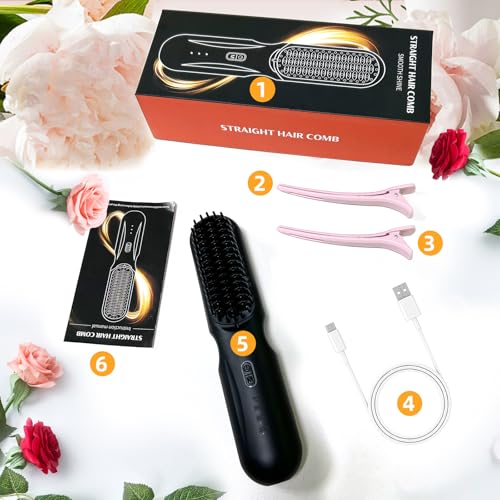 Cepillo alisador inalámbrico para cabello negro miniatura 4